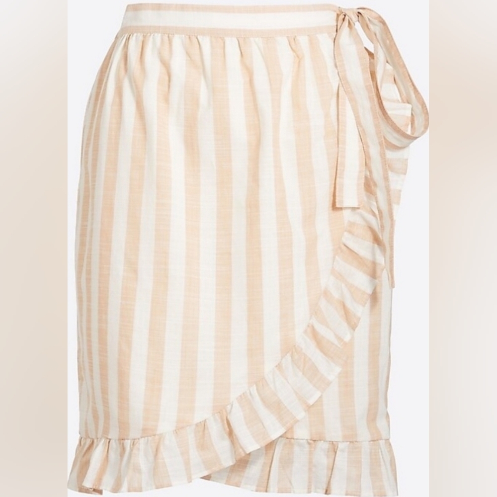J.CREW Striped Wrap Skirt Ruffled Tie Side Cotton Flutter Cream Womens Size 6